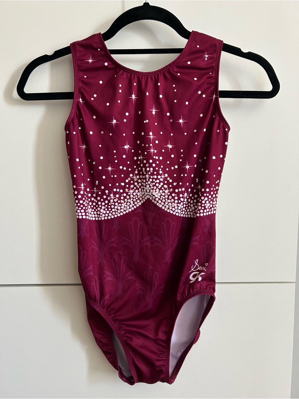 GK Maroon Gymnastics Leotard with White Starburst Detail - Adult Medium